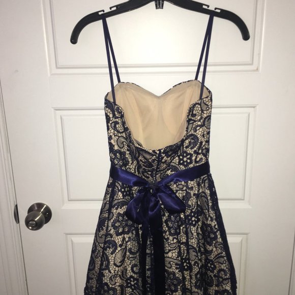 Strapless Navy Blue Lace Dress (Size 1) - Picture 2 of 5